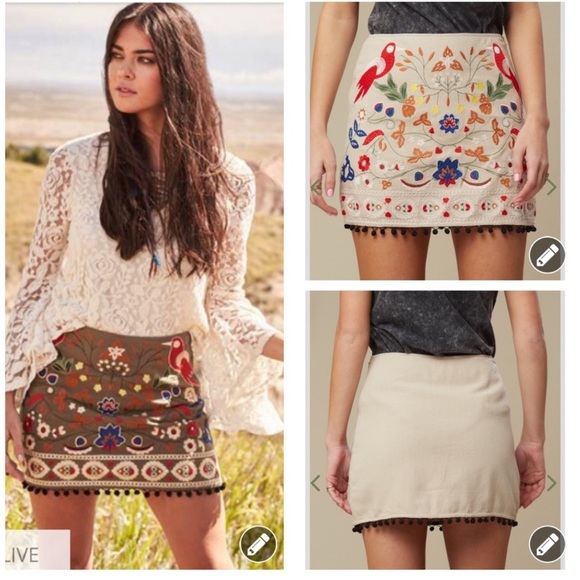 NWT Altar’d State olive green embroidered skirt - Picture 2 of 14